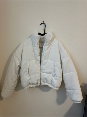 Ashley Outerwear White Corduroy-Style Puffer Jacket